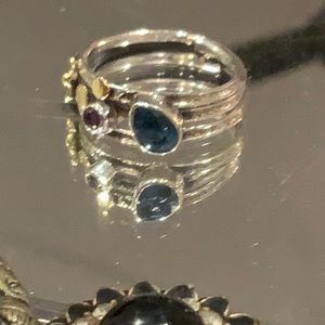 BLUE TOPAZ & AMETHYST TWO TONE 925 STERLING SILVER RING, SIZE 8.5